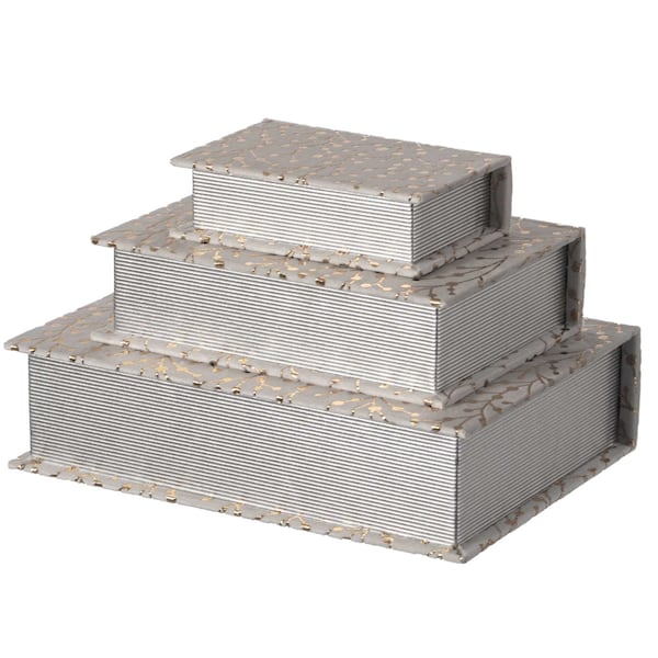 Vintiquewise White Velvet Vintage Storage Wooden Antique Classic Decorative Book Box Holder, PK 3 QI004265.WT - main